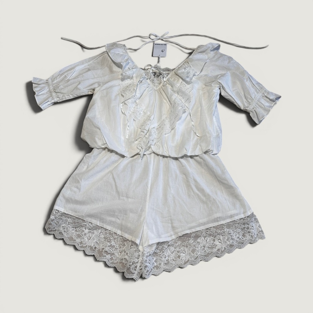 Walter Baker Anthropologie Romper White Lace Flounce Sample Small NWT Modern Y2K - Picture 2 of 4